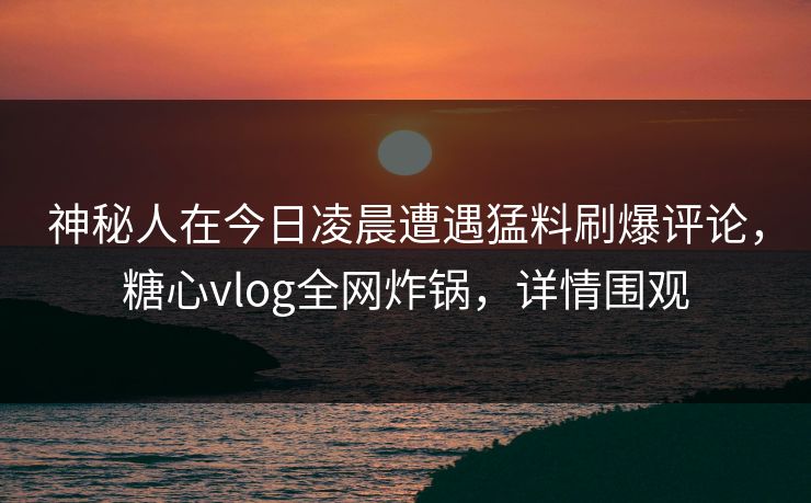 神秘人在今日凌晨遭遇猛料刷爆评论，糖心vlog全网炸锅，详情围观