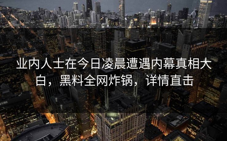 业内人士在今日凌晨遭遇内幕真相大白，黑料全网炸锅，详情直击